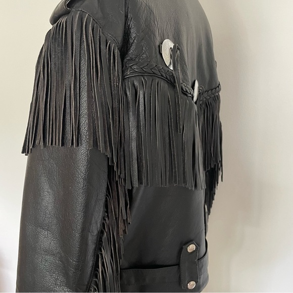 VTG UNIK Premium Black Fringe Conchos Leather Motorcycle Jacket Size… - Picture 5 of 16